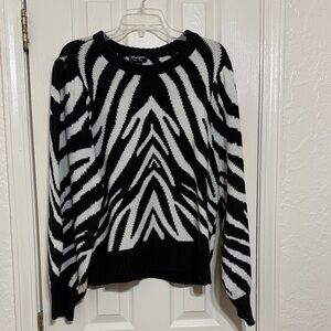 Wrangler Black and White Zebra-Stripe Crewneck Sweater